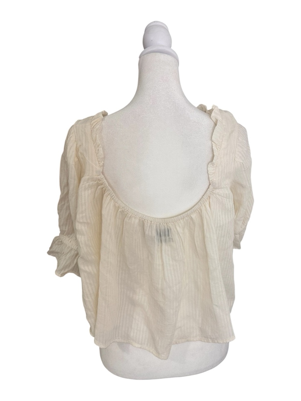 Urban Outfitters Cream ECOVERO Puff Sleeves Peasant Top Tie Front Medium - Picture 2 of 8